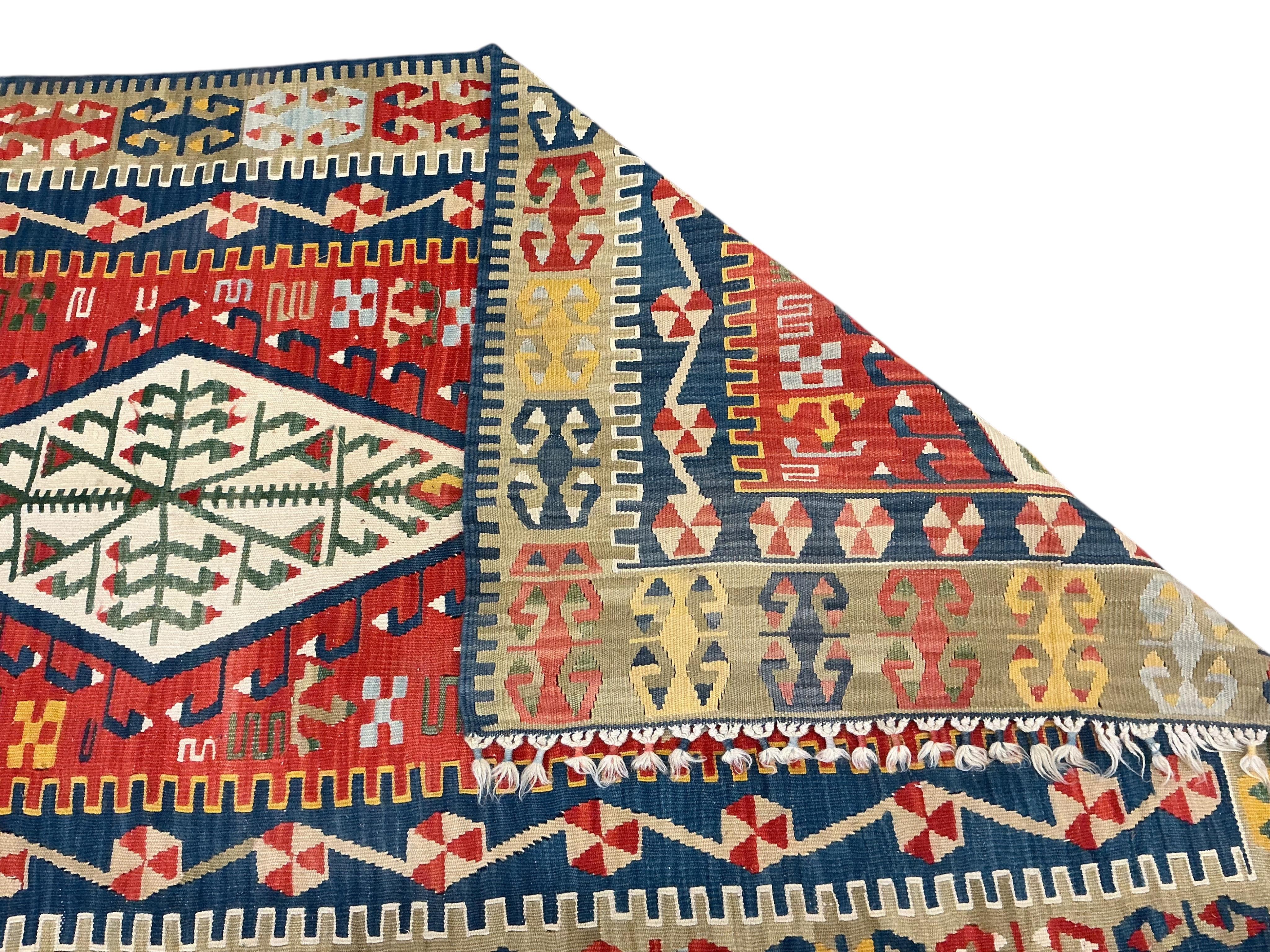 Two Kilim geometric flat weave rugs, larger 270cm x 150cm